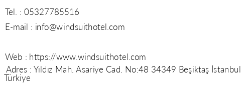 The Wind Suit Hotel telefon numaralar, faks, e-mail, posta adresi ve iletiim bilgileri